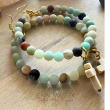 Load image into Gallery viewer, Amazonite Hoops with Cross
