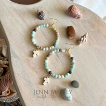 Load image into Gallery viewer, Amazonite Hoops with Cross
