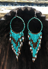 Load image into Gallery viewer, Turquoise Beaded Fringe Hoops
