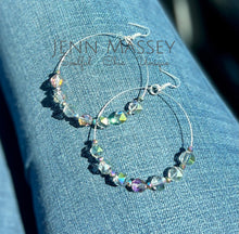 Load image into Gallery viewer, Grey iridescent hex crystal hoops
