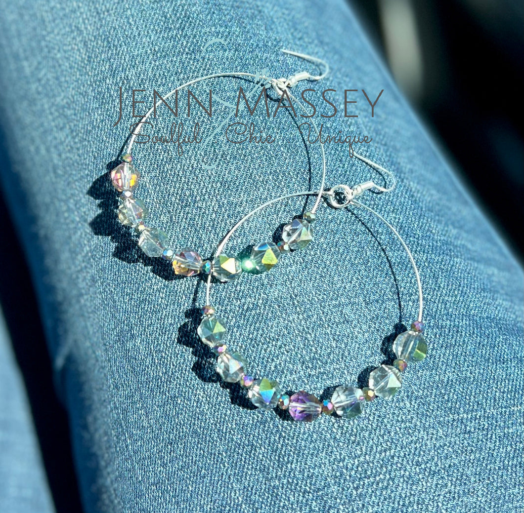 Grey iridescent hex crystal hoops